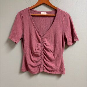 Nation LTD Womens Shirt Top Size L Button Short Sleeve Made in Peru 100% Cotton